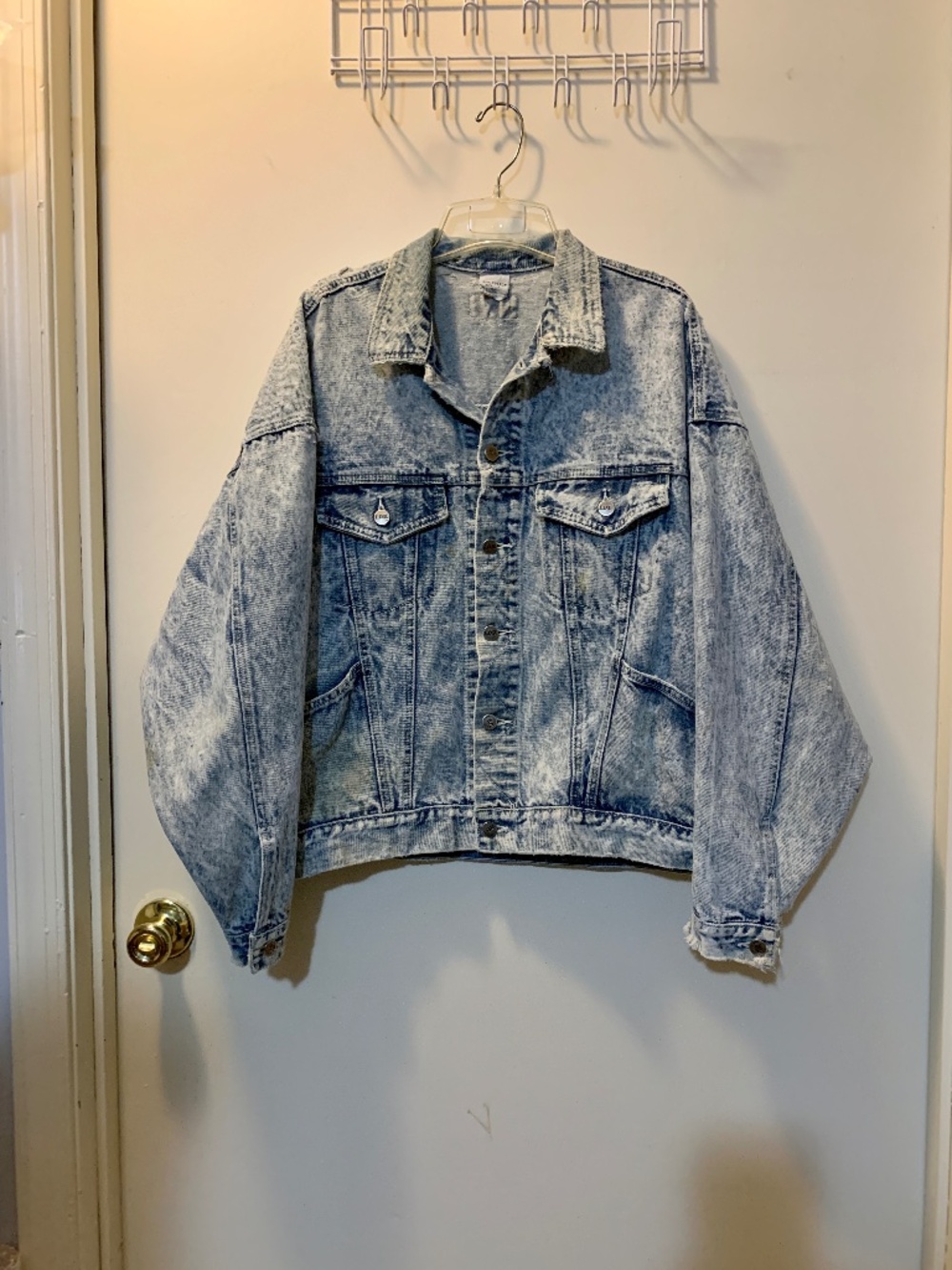 Vintage 80’s deNimes I.O.U. Acid Washed Distressed Denim Jacket Hong Kong Size L